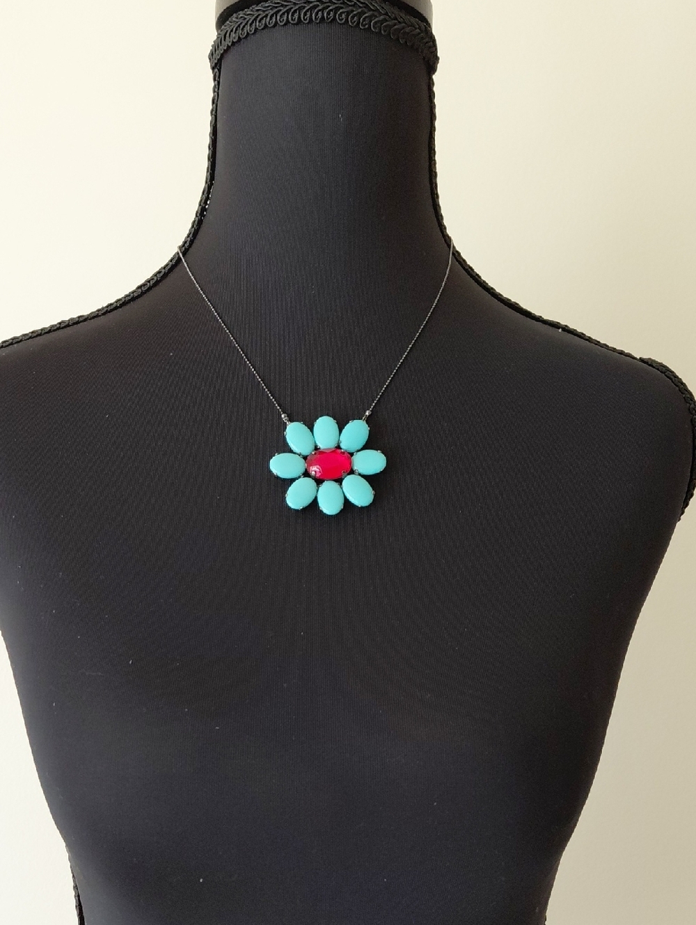 Rachel Turquoise Petal Necklace with Pink Center